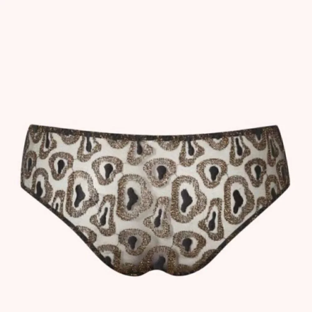 New Agent Provocateur Gina Leopard Print Black/Gold Brief Panties AP 3/Medium